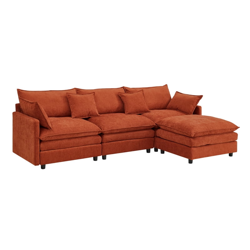 105" Modular Sectional Couch, 3-Seater Soft Chenille L-Shaped Sofa with Ottoman, Upholstery Sofa Couch with Pocket Coil & High-Density Foam for Living Room