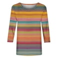 thumbnail image 3 of Ohufall Womens 3/4 Sleeve Shirts Plus Size Fashion Casual Stripe Printed Crew Neck Tops Summer Loose Comfortable Blouses for Women, 3 of 4