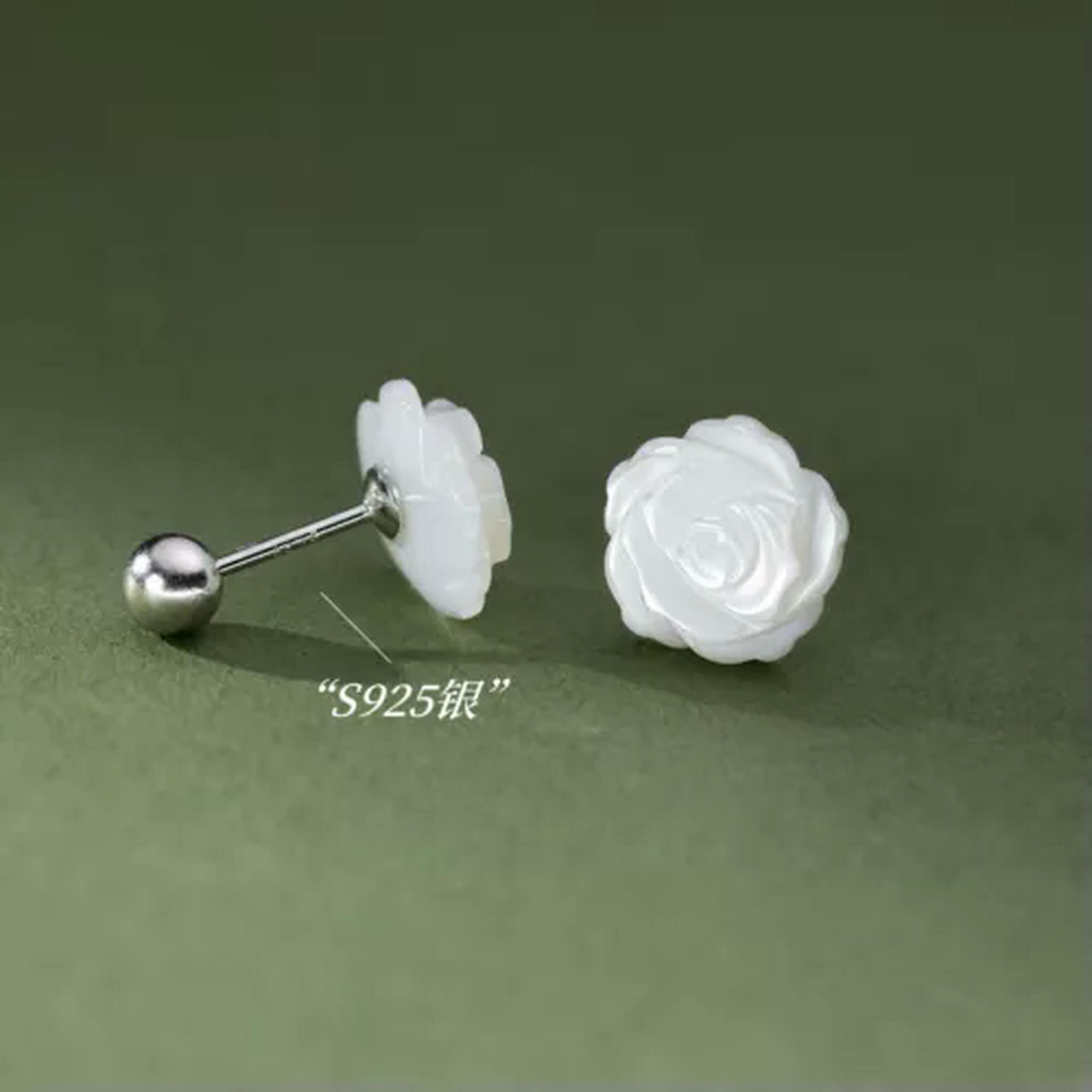 EOEMY 925 Sterling Silver 8/10 mm White Shell Flower Stud Earrings Women Screw Backs-10 mm