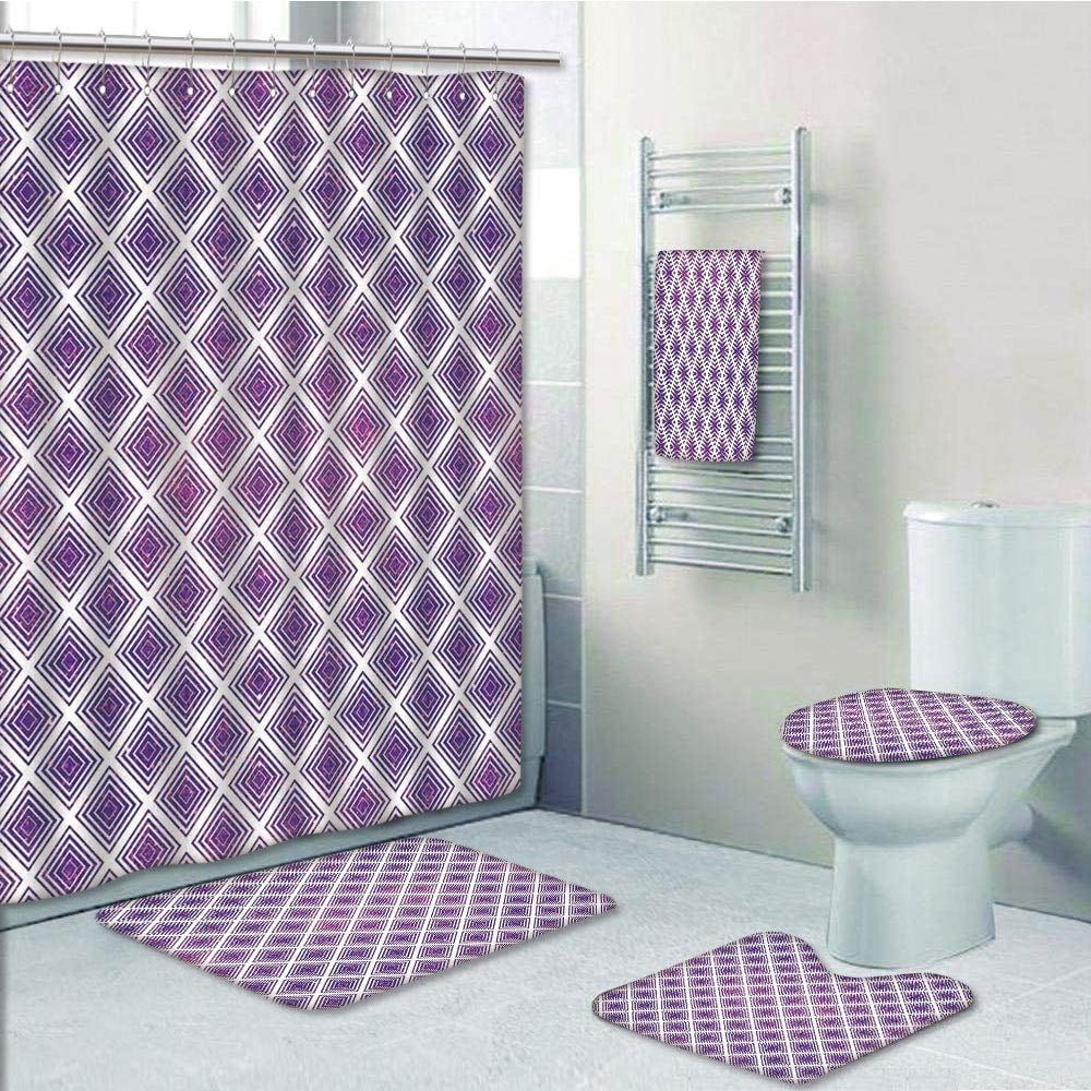 PRTAU Retro Innovative Abstract Squares Modern Violet 5 Piece Bathroom