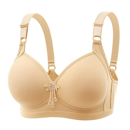 YEJIMAN Women Sexy Lace Back Button Shaping Cup Adjustable Shoulder Strap Large Size Bra  Beige Women Underwear Seamless  Nylon Spandex Womens Cotton Underwear
