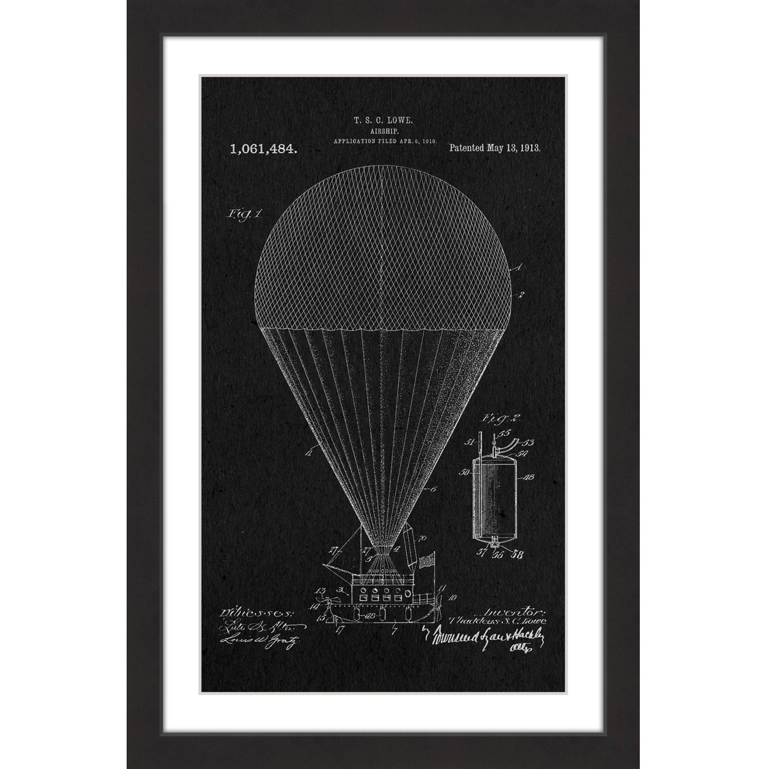 "Airship 1913 Black Paper" Framed Painting Print