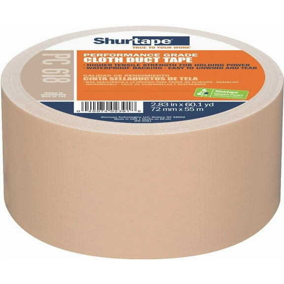 Shurtape PC 618 Performance Grade, Colored Cloth Duct Tape, Excellent Holding Power, 72mm x 55m, Beige, 1 Roll (207706) CA1