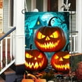 thumbnail image 3 of Happy Halloween Garden Flag 12x18 Inch Double Sided Scary Glowing Pumpkin Face Flags Haunted House Full Moon Spooky Small Garden Flag for Yard Outdoor Halloween Lawn Decoration, 3 of 6