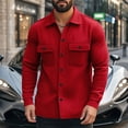 thumbnail image 3 of LNWUY Mens Fleece Cargo Work Shirt Casual Long Sleeve Lapel Button Up Shacket Western Outdoor Hiking Overshirt Red XXXL, 3 of 9