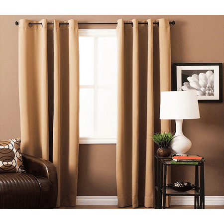Golden Yellow Curtains STYLISH 2PC GOLD SOLID COLOR BLACKOUT WINDOW GROMMEST PATIO CURTAIN PANEL SIZE : 55