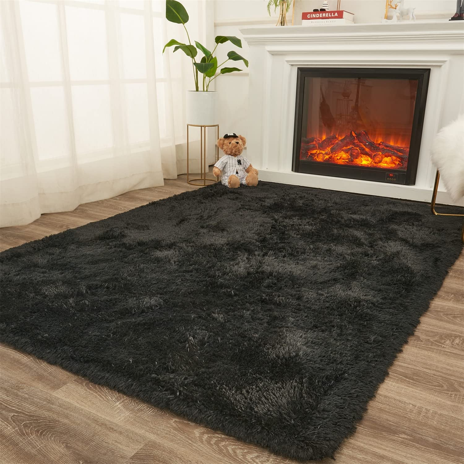 Highwell Shag Area Rugs for Bedroom, Black Fluffy Rug Plush Living Room