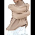 thumbnail image 2 of Suéter de Larga y Cuello Alto para Mujer, Estilo Informal, Holgado, de Punto Grueso, para Otoño e Invierno. Caqui M, 2 of 10