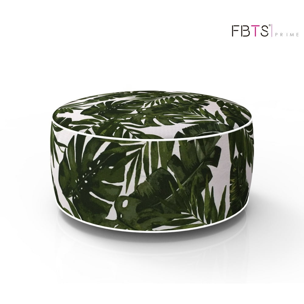 FBTS Prime Outdoor Inflatable Ottoman Deep Green Leaf Round Patio Foot
