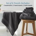 thumbnail image 4 of WelHome 100% HYGROCOTTON® 6-Piece Solid Soft Towel Set, Quiet Shade, 600 GSM, 2 Large Bath Towels 30" x 56", 2 Hand Towels, 2 Washcloths, Absorbent & Plush Bathroom Towels, 4 of 11