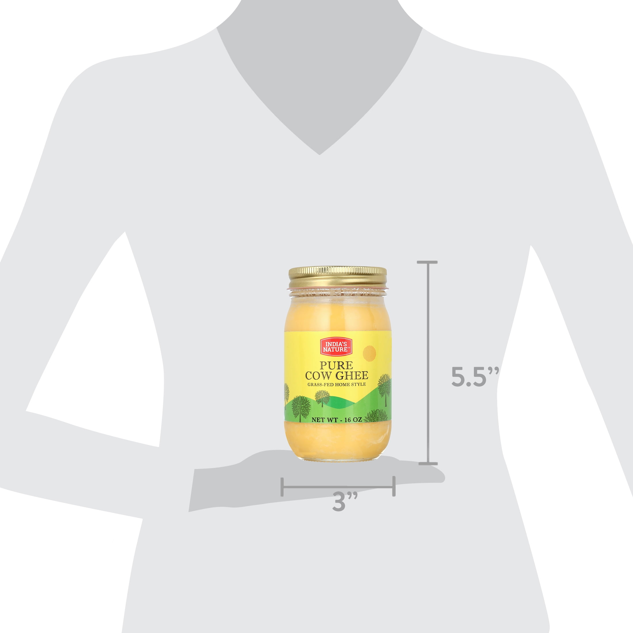 (4 pack) India's Nature Pure Cow Ghee, 16 oz Glass Jar, 1 count, Gluten-Free, Clarified Butter
