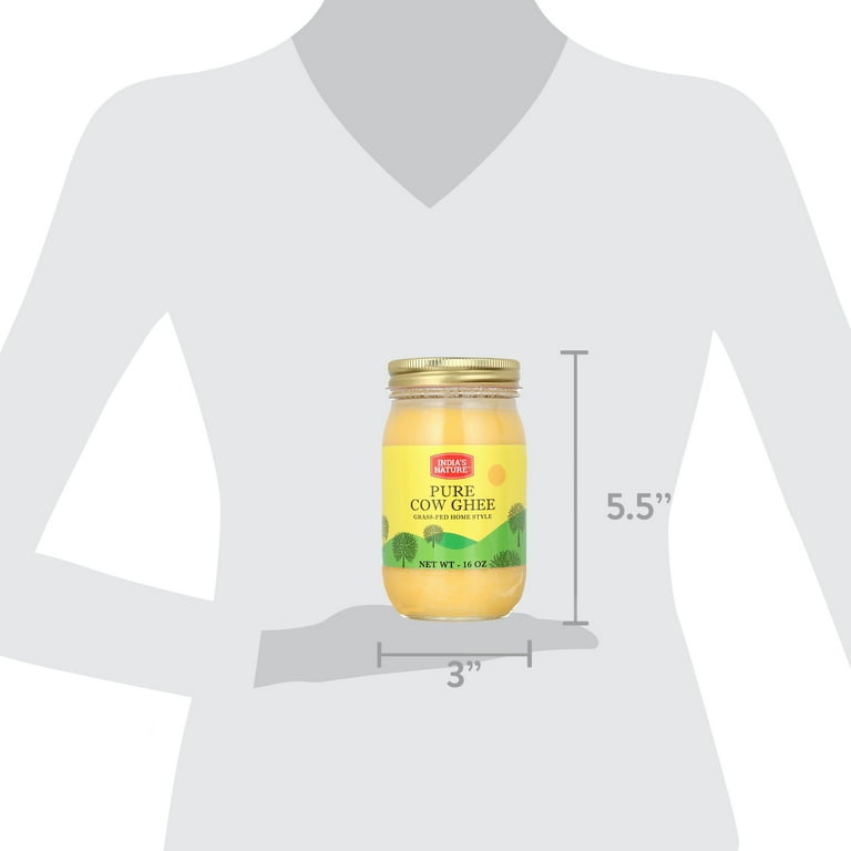 India's Nature Pure Cow Ghee, 16 oz Glass Jar, 1 count, Gluten-Free, Clarified Butter