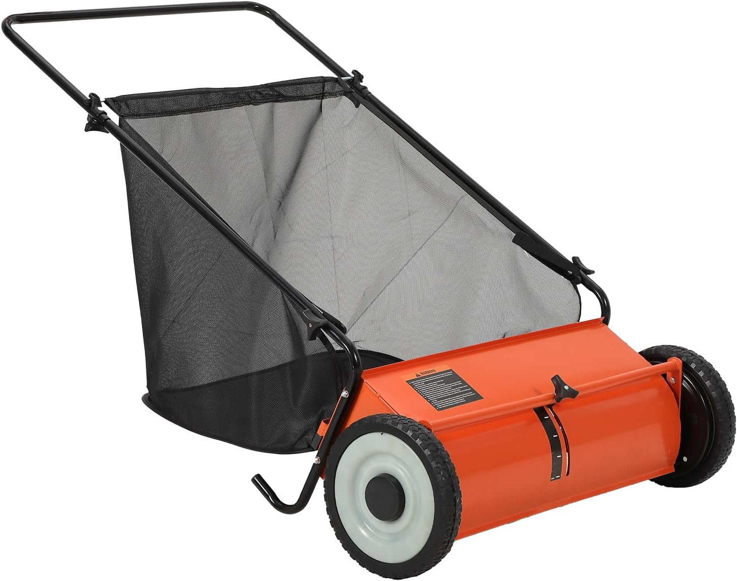 Riedhoff 26" Push Lawn Sweeper,4 Spinning Brushes, 7 Cu. Ft Capacity Collection Bag, Adjustable Height, Orange
