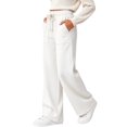 thumbnail image 5 of Sweatpants Women Solid Color Elastic Waist Wide Straight Leg Lightweight Casual Pants Fall Trousers with Pockets, 5 of 9