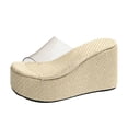 thumbnail image 7 of Wedges Heels Platform Sandals for Women Open Toe Clear Band Slip on Slides Casual Dressy Summer Footwear Light Yellow Size 9, 7 of 7