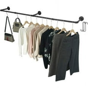UU&T Industrial Pipe Clothing Rack, 72.5'' Wall Mounted Clothes Rack Coat Hanger Multi-Purpose Sturdy Hanging Rod for Clothing Storage for Small Space, Metal