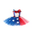 thumbnail image 3 of Robe Décontractée pour Fille Sans Manches Dos Nu à Contraste de Couleurs, Robe Tutu Imprimée d'Étoiles avec Serre-Tête, Ensemble 2 Pcs, Rouge Bleu, 2-3 Ans, 3 of 7