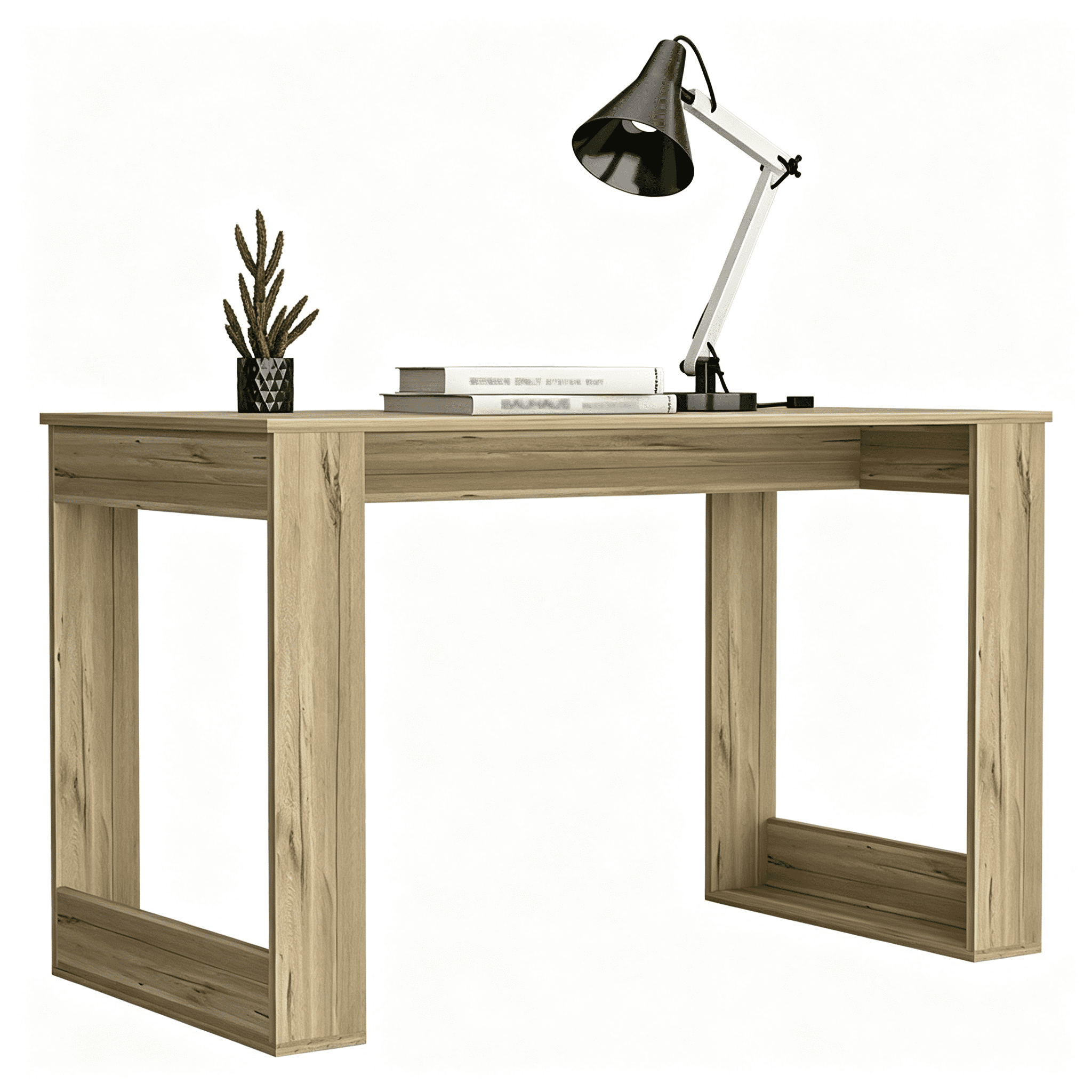 Asteroutdoor Computer Desk Albion, Light Oak Finish, 47.2 in Wide Worksurface, 23.6 in Deep, 24.1 in Legroom, Particle Board