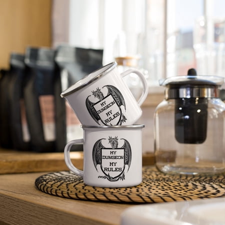 Gaming Enamel Mug-My Dungeon My Rules-Dragon/Shield