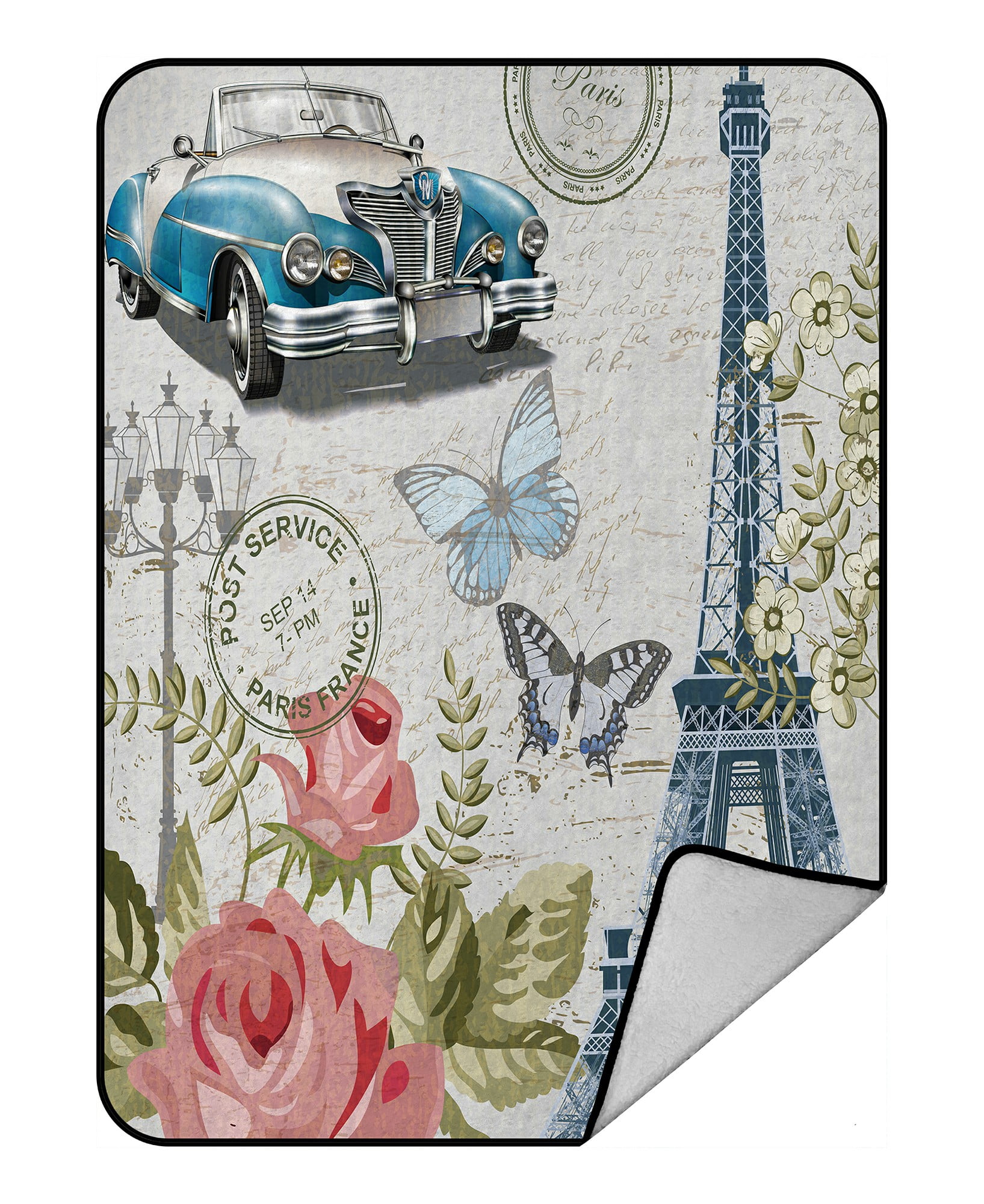 ECZJNT Paris Vintage Postcard Throw Blanket Fleece Blankets Plush