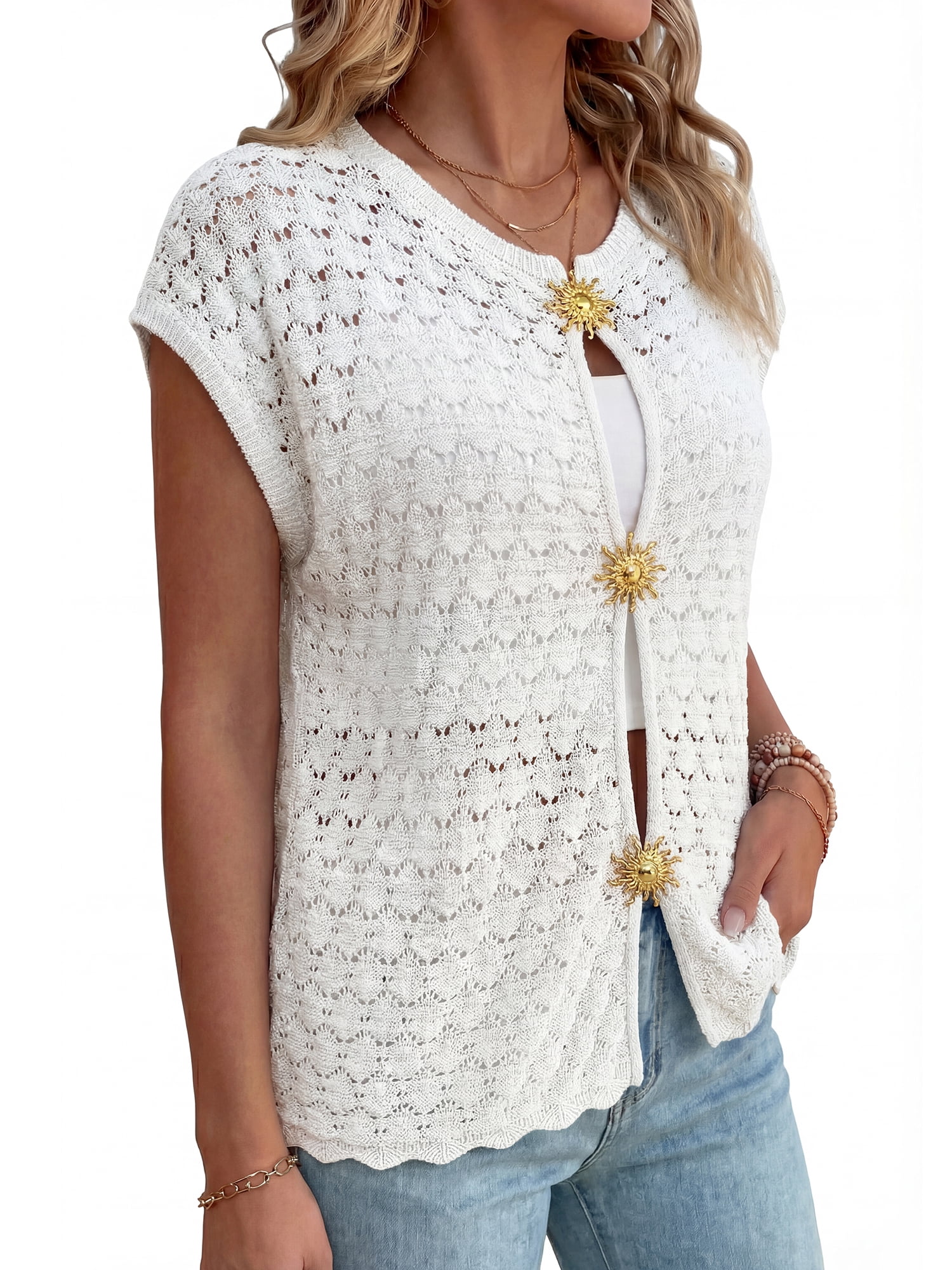 PRETTYGARDEN Women's Knit Sleeveless Sweater Vest with Gold Buttons, Sizes S-XXL