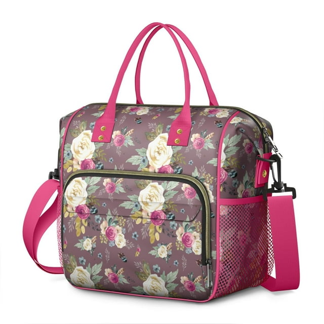 Sac à Lunch Isolé Imprimé Floral Abstrait, Grande Boîte à Lunch Réutilisable, Sac à Lunch Adulte à Double Compartiment, Sac à Lunch Étanche, Sac Isotherme Pliable