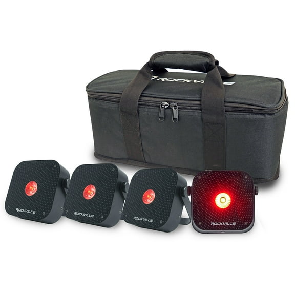 Rockville 4 PACK MINI RF1 V3 Black Rechargable DJ Par Wash Up Lights Bag RF APP
