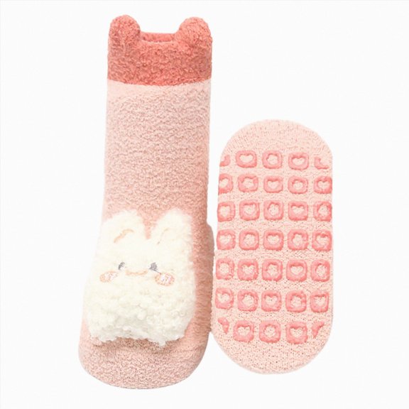 WUANDIXFA Baby Newborn Socks Cute Soft Winter Cartoon Animal Baby SocksThick Non Slip Infant Floor Socks Baby Boys and Girls Socks Slipper Socks,Pink,1-3 Years