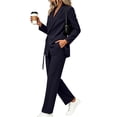 thumbnail image 6 of Cagogo Women Plus Size 2 Piece Outfit Long Sleeve Blazer Tops Wide Leg Pants Set Casual Business Lounge Suits Tracksuits Travel Work Clothes, Black L, 6 of 8