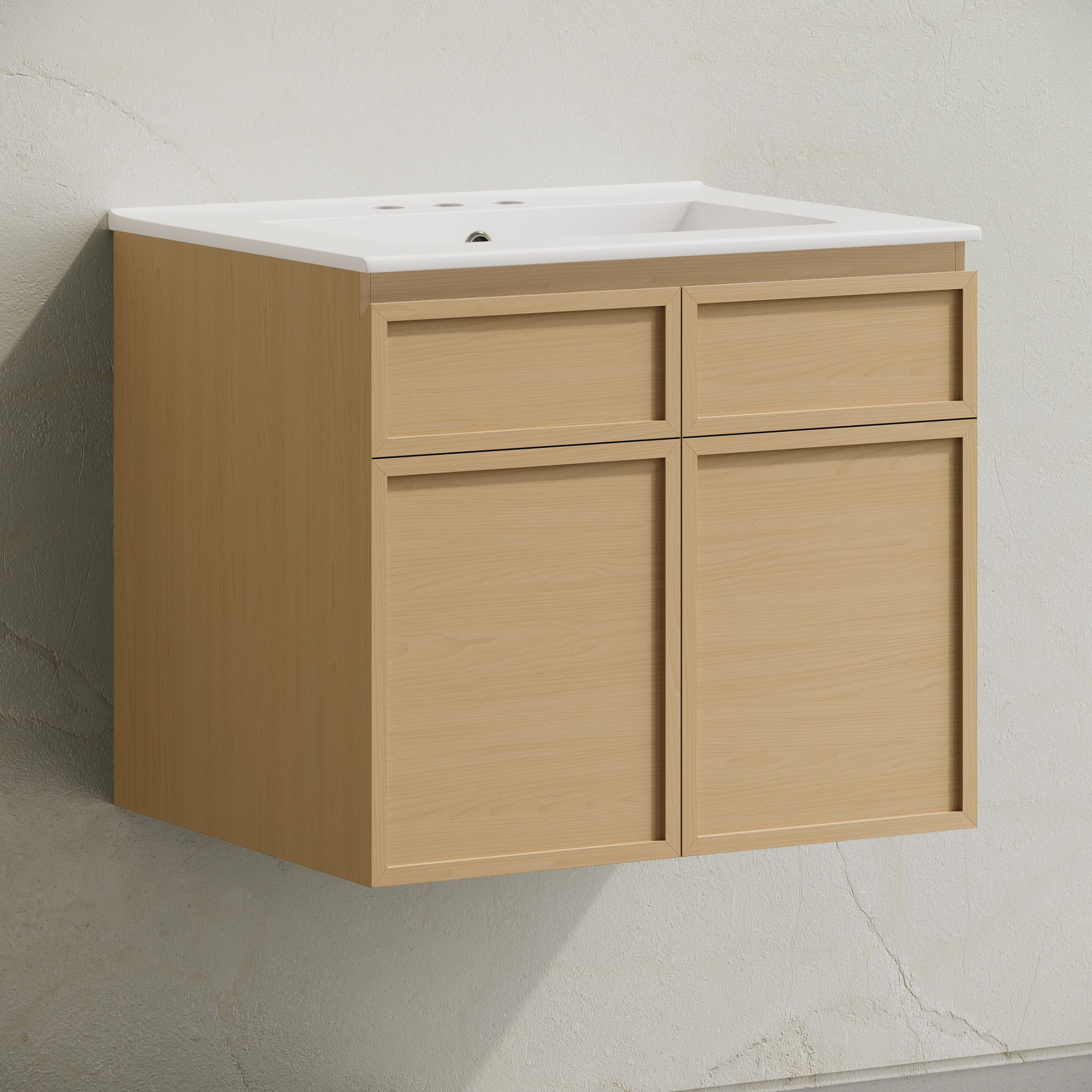 St. Tropez 24" Wall-Mounted Bathroom Vanity in Natural Oak with 3-Hole Centerset Sink Top