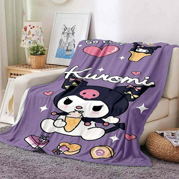Couverture Personnalisée Chaude et Douce Kawaii Sanrio Kuromi 6 Tailles, Duveteuse, pour Enfants et Adultes, Jeté de Lit en Peluche pour Sofa et Lit