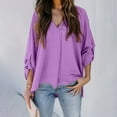 thumbnail image 2 of Breezora Women's Loose Fit Blouse with Puff Sleeves Comfortable Work Shirt V Neck Casual Top for Office Wear S Size Purple, 2 of 5
