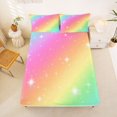 thumbnail image 4 of Manfei Ink Rainbow King Sheets, Galaxy Stars Print Bedding, Pink Orange, 4 Pieces, 1 Flat Sheet, 1 Fitted Sheet and 2 Pillowcases, 4 of 6