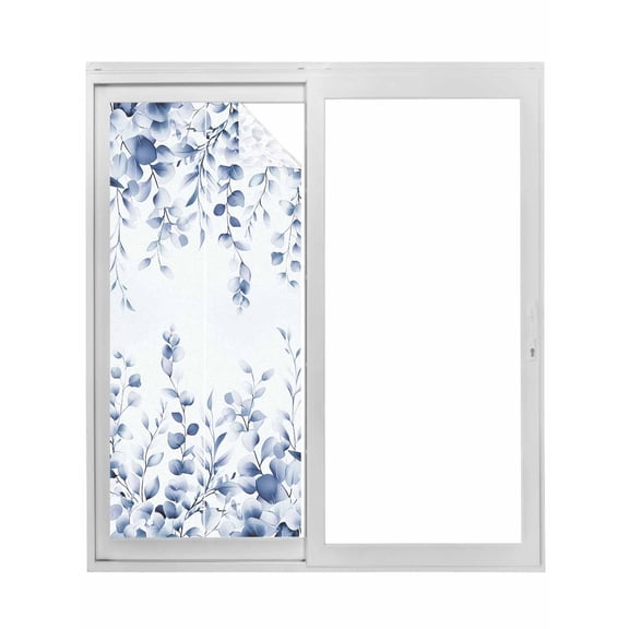 Blue Eucalyptus Window Privacy Film, Botanical Plant Rustic Branch Floral Static Cling UV Sun Blocking Tint Film Heat Control Windows Films for Bedroom Bathroom, Window Stickers 17.7"x39.3"