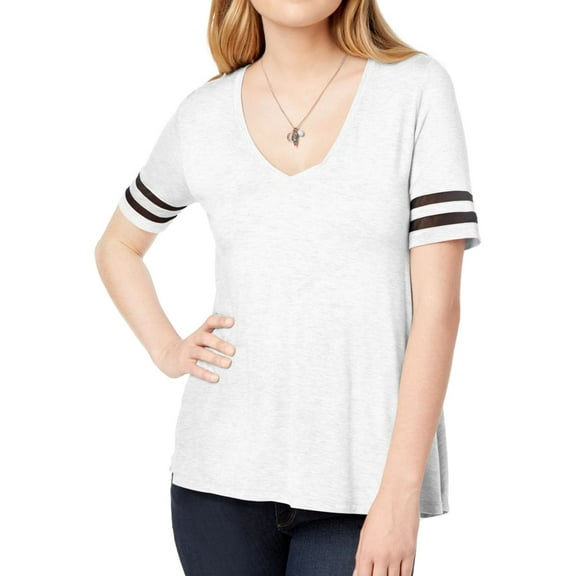 bar III Womens Illusion Varsity Basic T-Shirt, White, Large