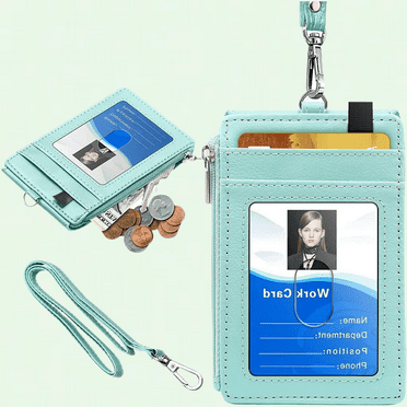 Badge Holder Wallet with Zipper, 5 Card Slots, RFID Blocking Pocket and Neck Lanyard Strap