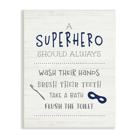 Stupell Industries Superhero Bathroom Rules Good Hygiene Phrases Blue Mask, 13 x 19, Design by Natalie Carpentieri