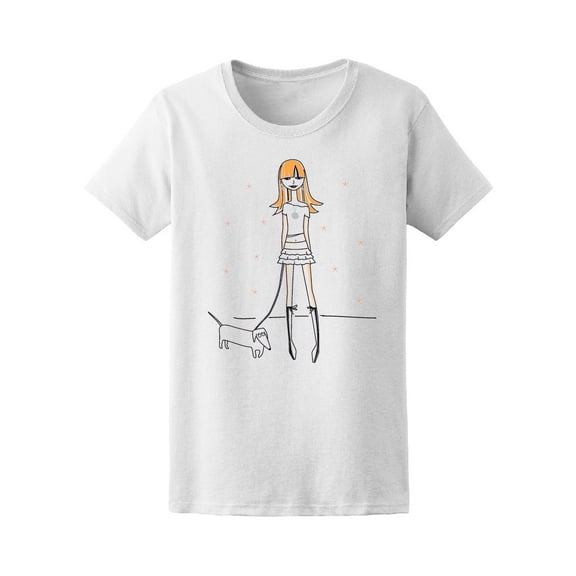 Blonde Girl With Sausage Dog T-Shirt Women -Image by Shutterstock, Female x-Large
