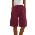 thumbnail image 4 of Ahdbta Womens Cotton Linen Bermuda Shorts Wide Leg Knee Length Summer Casual Long Shorts High Waisted Drawstring Shorts with Pockets, 4 of 9