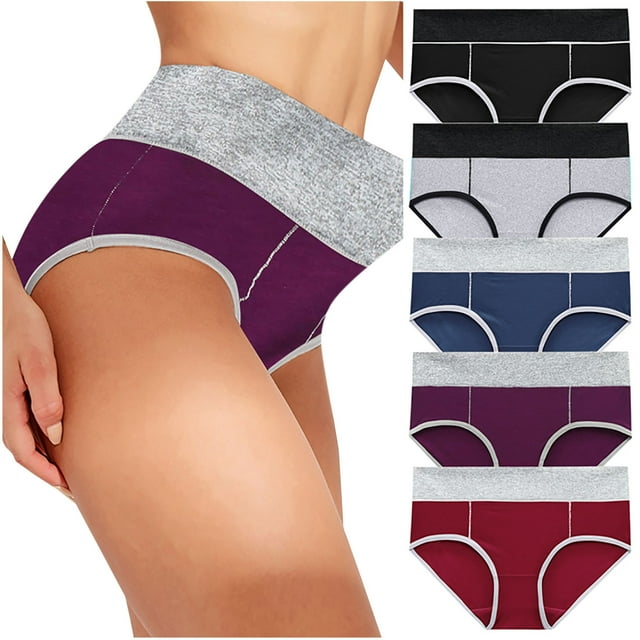Bigersell Womens Underwear Cotton 5 Pack Patchwork Cotton Brief Seamless Underwear Multi-Pack Plus Size No Lines Panties Ladies No Show Full Coverage Underpants O-Multicolor XXL