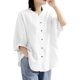 thumbnail image 3 of Vintage tres cuartos O cuello talla grande camiseta blusa para mujer camisas ligeras con botones, 3 of 5