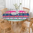 thumbnail image 3 of Fitted Round Table Cover Boho Floral Motif, Elastic Hem for 52-56 Inch Tables, Machine Washable Fabric for Dining Patio Party, 3 of 7