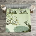 thumbnail image 3 of Ambesonne Green Quilted Bedspread Set 3 Pcs, Deer and Nature Park, Queen Size, Green, 3 of 3