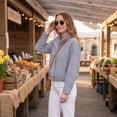 thumbnail image 4 of Dweltoz Women's Plaid Bomber Jacket Stand Collar Zip Up Cropped Coat Lightweight Checkered Long Sleeve Outerwear Oversized Casual Spring Fall Gingham Jacket with Pockets,Navy S, 4 of 5