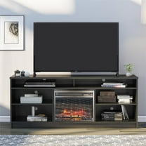 Ameriwood Home Heston 65" TV Stand with Electric Fireplace Insert and 6 Shelves, Black Oak