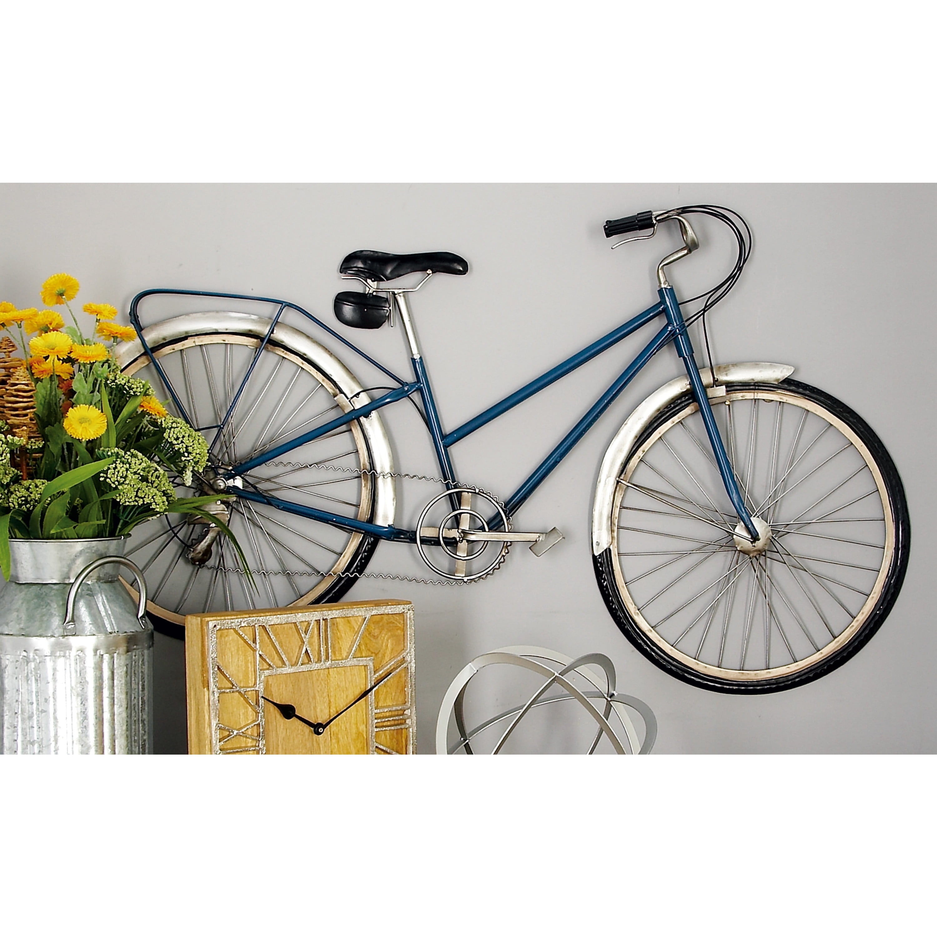 DecMode Black Metal Bike Wall Decor with Seat and Handles