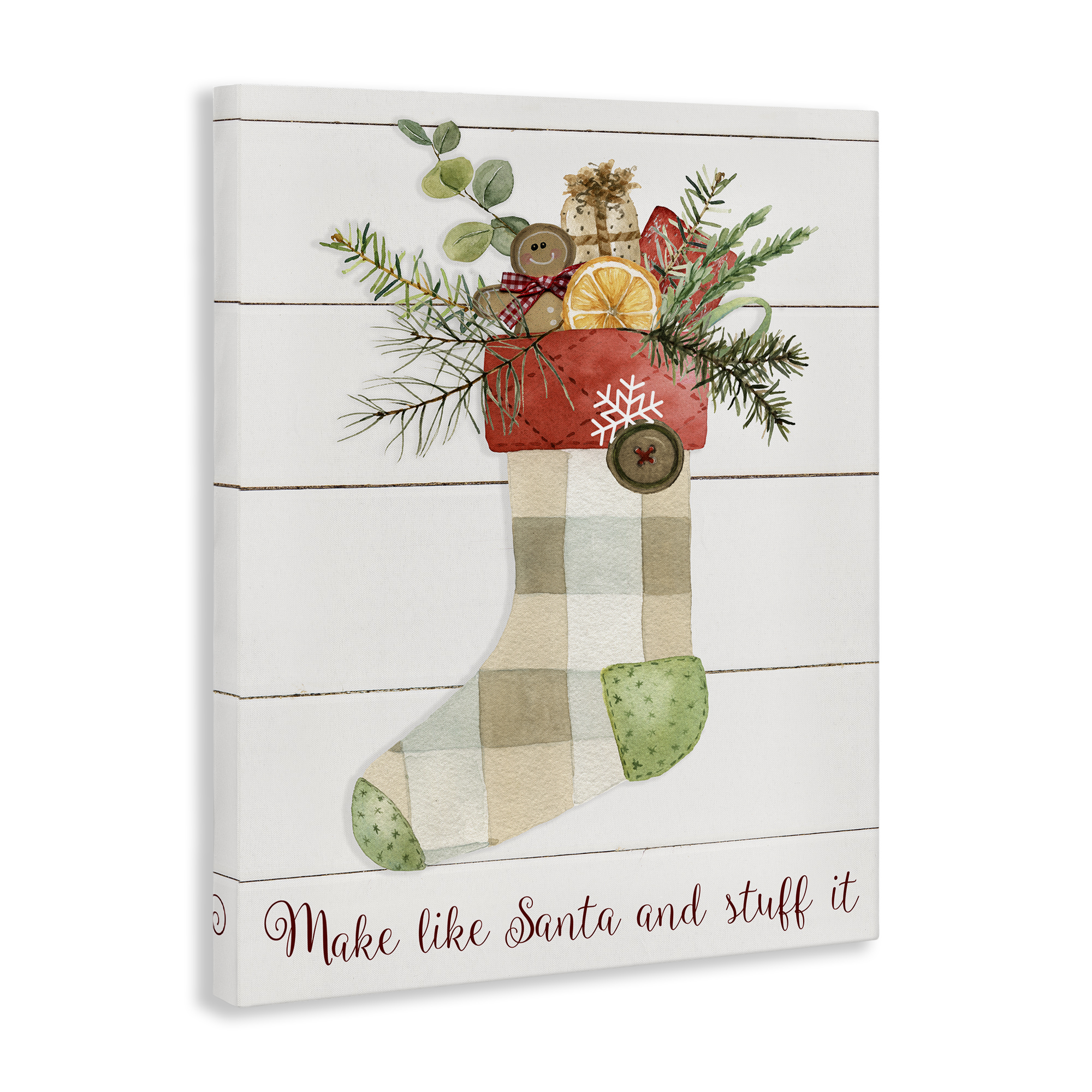 Stupell Industries Plaid Christmas Stocking Holiday Painting Gallery Wrapped Canvas Art Prints Wall Art, 30 x 40