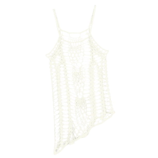 Corto De Playa Mujer Tejido De Punto Floral Camiseta Larga Ahuecada De Bikini XL blanco Yinane Bikini de crochet para mujer