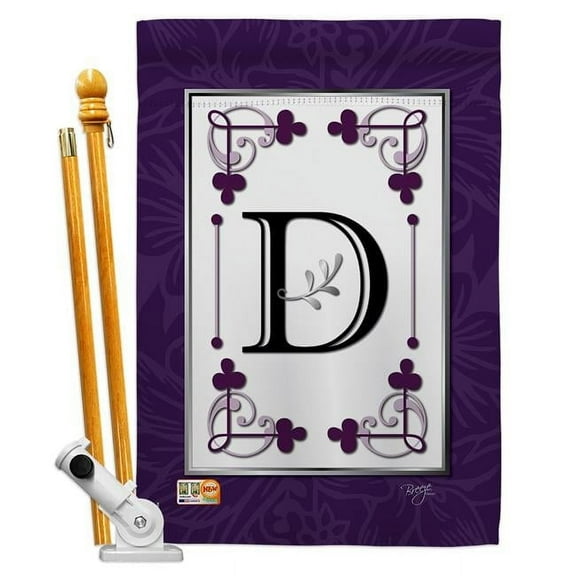 Breeze Decor BD-SB-HS-130004-IP-BO-D-US09-BD 28 x 40 in. Vertical Classic D Initial Interests Simply Beauty Impressions Decorative Double Sided House Flag Set with Pole & Bracket Hardware