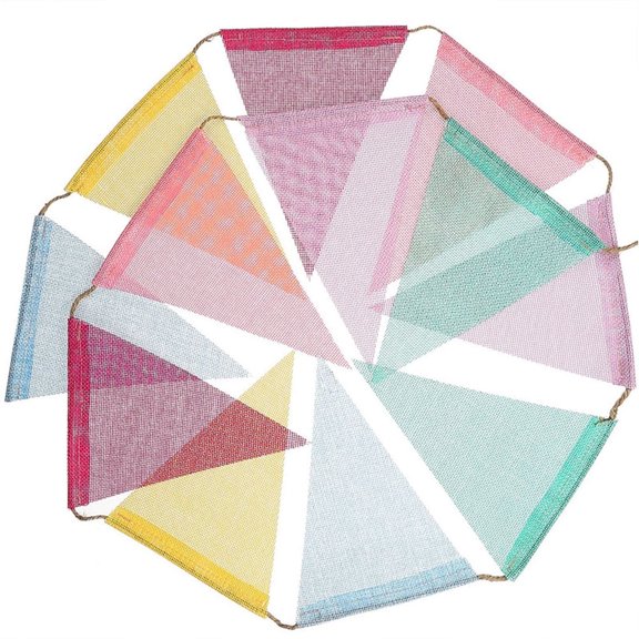 OULII Multi-Color Imitation Linen 4m Wedding Decoration Triangle Pennant Banner 15 Pieces